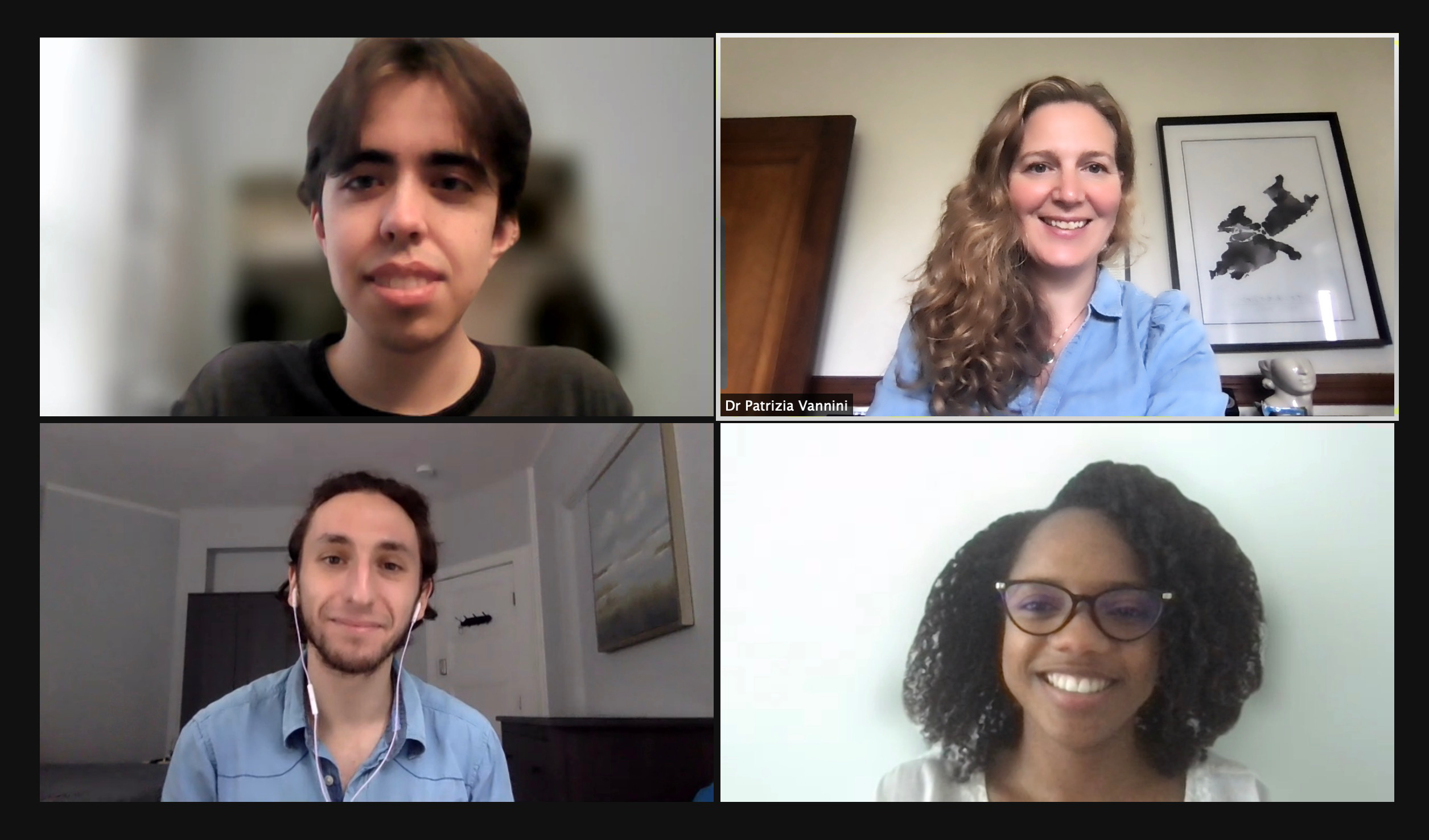 Zoom screenshot showing Patrizia Vannini with her research team, including her summer mentee.